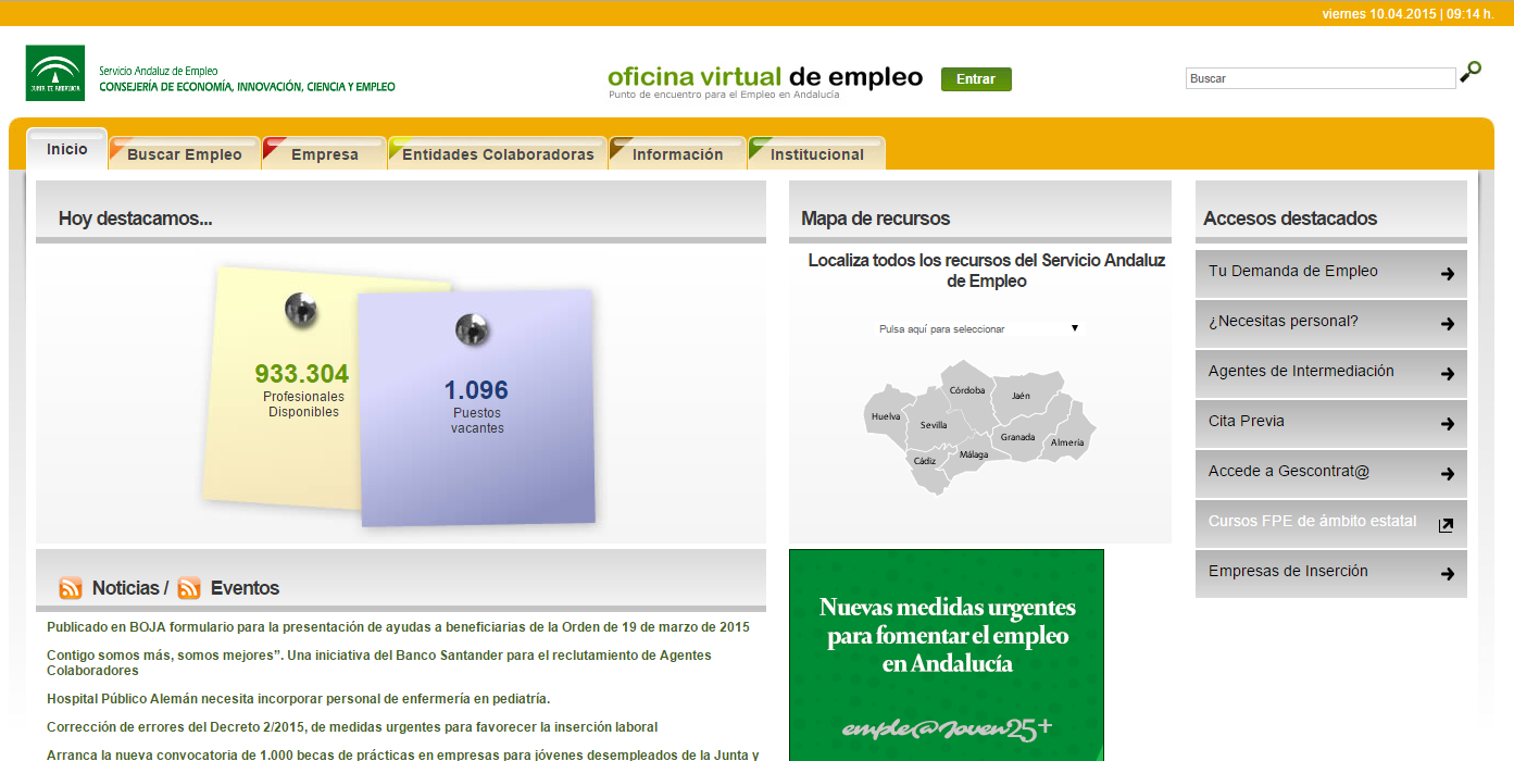 pagina de inicio oficina virtual de empleo
