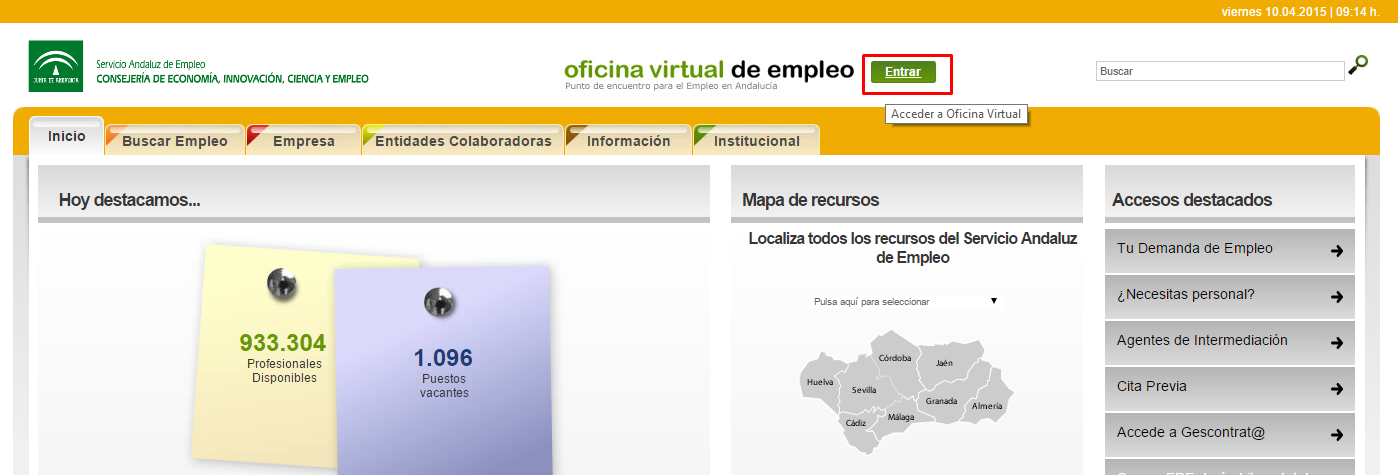 pagina de inicio oficina virtual de empleo