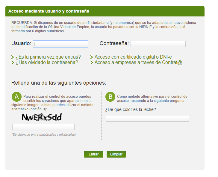 acceso usuario y contraseña