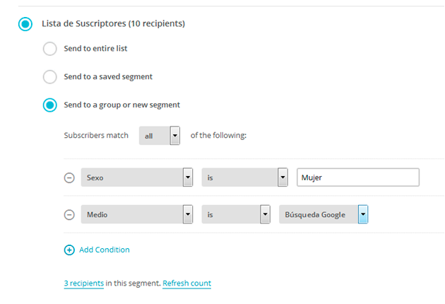 Lista de suscriptores Mailchimp