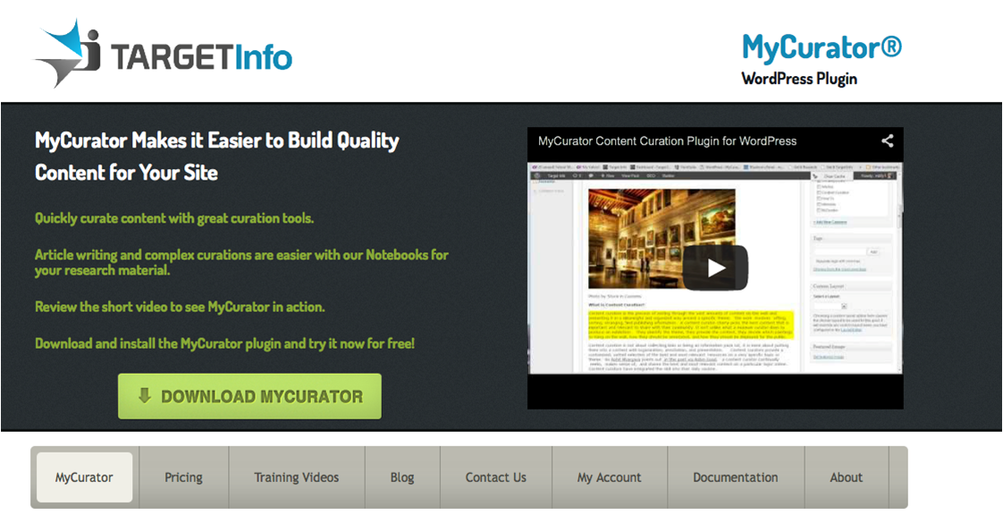 imagen de la página de my curator