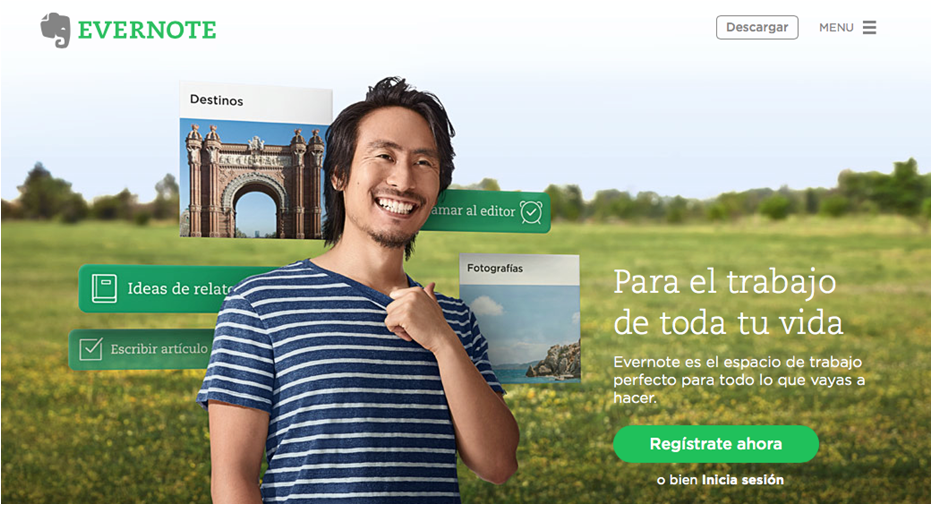 imagen de la página principoal de evernote