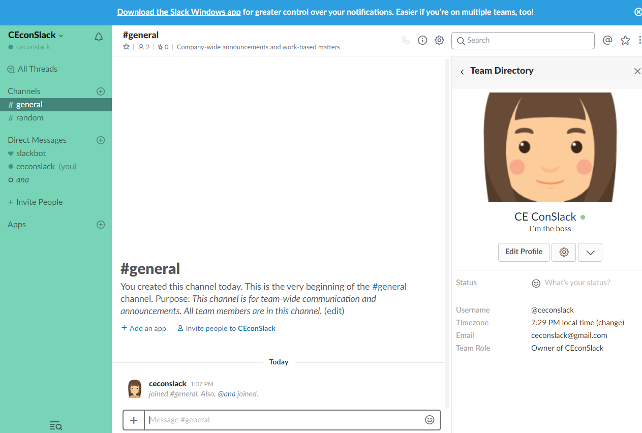 Canal general Slack
