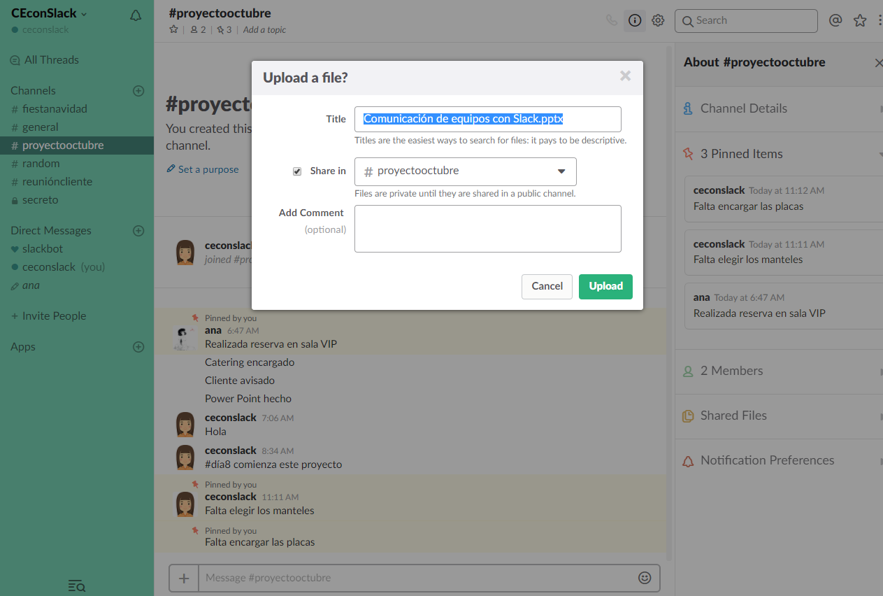 Compartir archivo en Slack