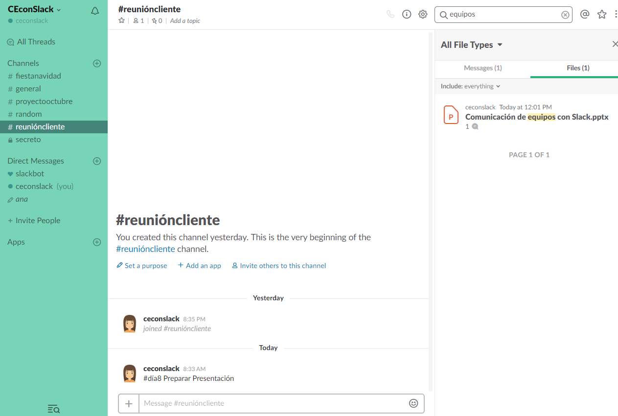 Búsqueda de archivo en Slack