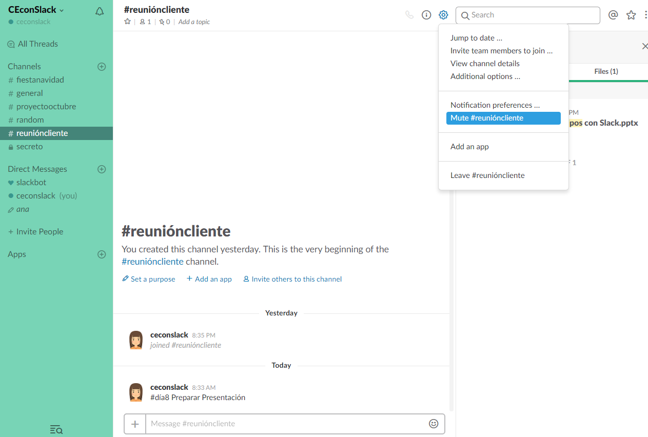 Silenciar un canal en Slack